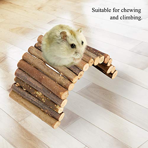 ViaGasaFamido Hamster Chew Bridge Toy, Escalera de Madera Reptile Hiding House Fence Puente de Escalada para Reptil Lagarto Tortuga Ratones Roedores Pequeño Animal Hedgehog Chew Toy(Metro)