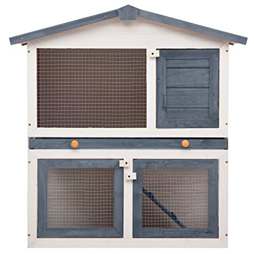 vidaXL Madera Jaula Conejera con 3 Puerta Casita Caseta de Animales Pequeños Mascotas Gallinero Protección Refugio Impermeable Gris