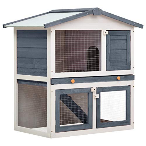 vidaXL Madera Jaula Conejera con 3 Puerta Casita Caseta de Animales Pequeños Mascotas Gallinero Protección Refugio Impermeable Gris