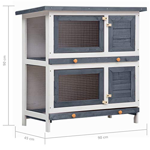 vidaXL Madera Jaula Conejera con 4 Puerta Casita Caseta de Animales Pequeños Mascotas Gallinero Protección Refugio Impermeable Gris