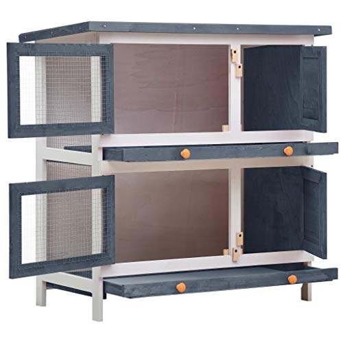 vidaXL Madera Jaula Conejera con 4 Puerta Casita Caseta de Animales Pequeños Mascotas Gallinero Protección Refugio Impermeable Gris