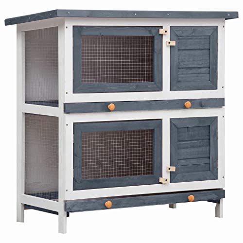 vidaXL Madera Jaula Conejera con 4 Puerta Casita Caseta de Animales Pequeños Mascotas Gallinero Protección Refugio Impermeable Gris