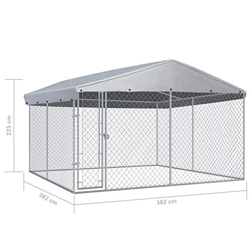 vidaXL Perrera de Exterior con Techo Animales Mascotas Perros Jaulas Cercados Casetas Casa Jardín Estructura Actividades Aire Libre 382x382x225 cm