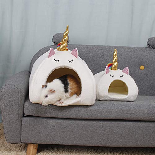 VILLCASE Nido Cálido para Mascotas-Nido de Unicornio Adorable Jaula de Invierno para Dormir Cachorro Hámster Conejo de Peluche Casa de Animales Pequeños Cama de Dormir (Blanco Talla L)
