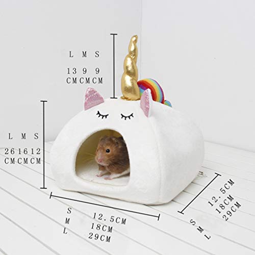 VILLCASE Nido Cálido para Mascotas-Nido de Unicornio Adorable Jaula de Invierno para Dormir Cachorro Hámster Conejo de Peluche Casa de Animales Pequeños Cama de Dormir (Blanco Talla L)
