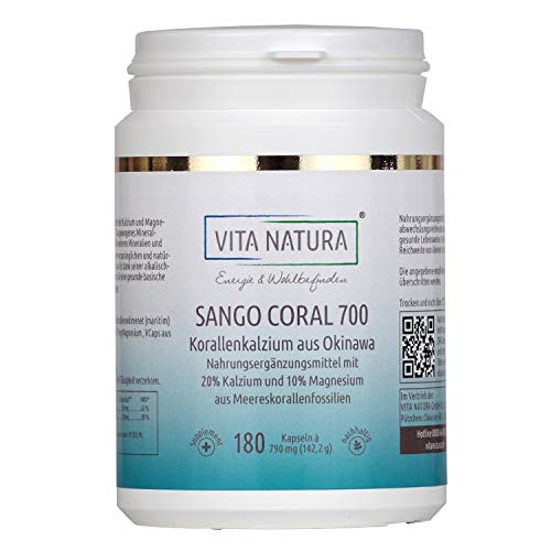 Vita Natura Sango - Cápsulas veganas de coral marino, 700 mg, 1 paquete (1 x 180 unidades)
