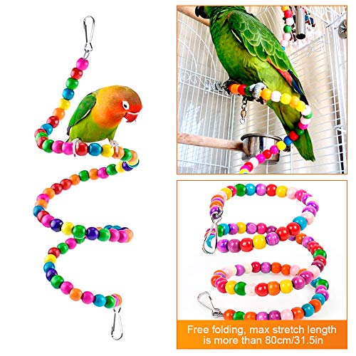 Welltop Juguetes para Pájaros, 6 Piezas Perchas Pájaros Juguetes con Campanas, Escalera de Madera, Columpios, Hamaca de Madera, Que cuelga la Perca Juguete para pequeños y medianos Loros de Aves