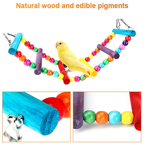 Welltop Juguetes para Pájaros, 6 Piezas Perchas Pájaros Juguetes con Campanas, Escalera de Madera, Columpios, Hamaca de Madera, Que cuelga la Perca Juguete para pequeños y medianos Loros de Aves