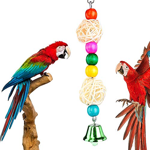 Welltop Juguetes para Pájaros, 6 Piezas Perchas Pájaros Juguetes con Campanas, Escalera de Madera, Columpios, Hamaca de Madera, Que cuelga la Perca Juguete para pequeños y medianos Loros de Aves