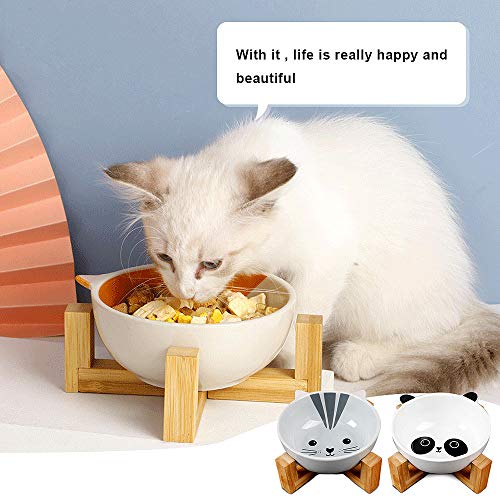 WELLXUNK® Cerámica Bowl Gatos, Cuencos elevados Mascotas, Bowl para Gatos y Perros para Perros Gatos Cachorros con Soportes de Bambú Antideslizante Cuenco de Agua para Personalizado y Práctico (C)