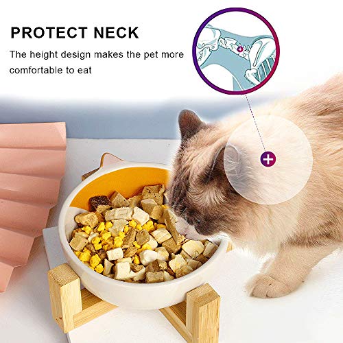WELLXUNK® Cerámica Bowl Gatos, Cuencos elevados Mascotas, Bowl para Gatos y Perros para Perros Gatos Cachorros con Soportes de Bambú Antideslizante Cuenco de Agua para Personalizado y Práctico (C)
