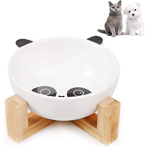 WELLXUNK® Cerámica Bowl Gatos, Cuencos elevados Mascotas, Bowl para Gatos y Perros para Perros Gatos Cachorros con Soportes de Bambú Antideslizante Cuenco de Agua para Personalizado y Práctico (C)