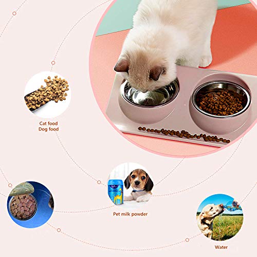 WELLXUNK® Cuenco del Gato, Tazón para Mascotas, Antideslizante Gato Cuenco, Cuencos Dobles para Gatos, Comedero para Gatos de Acero Inoxidable, Tazón de Comida Gatos Ajustable para Mascotas (Rosado)