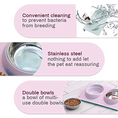 WELLXUNK® Cuenco del Gato, Tazón para Mascotas, Antideslizante Gato Cuenco, Cuencos Dobles para Gatos, Comedero para Gatos de Acero Inoxidable, Tazón de Comida Gatos Ajustable para Mascotas (Rosado)