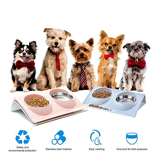 WELLXUNK® Cuenco del Gato, Tazón para Mascotas, Antideslizante Gato Cuenco, Cuencos Dobles para Gatos, Comedero para Gatos de Acero Inoxidable, Tazón de Comida Gatos Ajustable para Mascotas (Rosado)