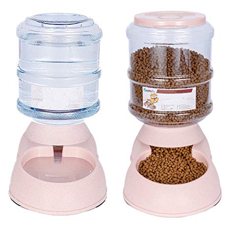 WESDOO Comedero Automatico Gatos Comederos para Gatos Fuente de Agua para Gato Gatito Alimentos alimentación Pet dispensador de Agua Pink,Feeder Set
