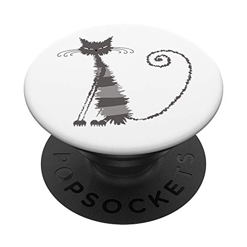 Wet Grey Cat Kitten Kitty Whiskers Meow Pet Funny Humorous PopSockets PopGrip: Agarre intercambiable para Teléfonos y Tabletas
