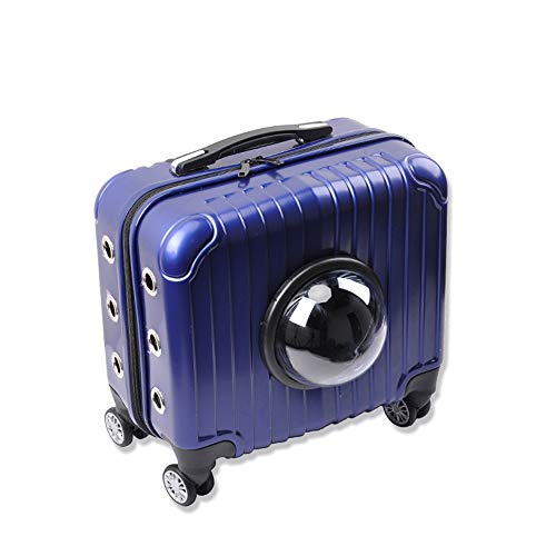 WFIZNB 4 Colores Mascota Perro Mochila Porta Gato Carrito Bolsa de Viaje Gato Carro Caso Cuatro Ruedas Portátil Perro Gato Carro Bolsa de Viaje,Azul
