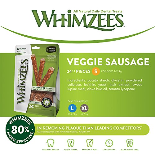 WHIMZEES Natural Dental Dog Chews Long Lasting, Small, Veggie Sausage, 28 Pieces
