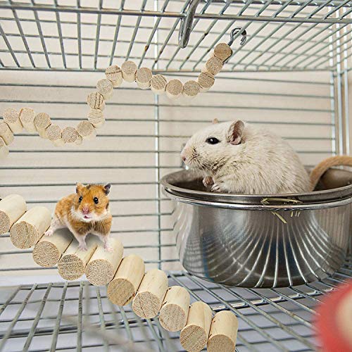 Wonninek Puente de Escalera de Madera para Mascotas, Paquete de 2, Juguete de Puente Suave para Animales, Jaula Flexible, Juguete de hábitat para hámster, ratón, Ardilla y Otros Animales pequeños