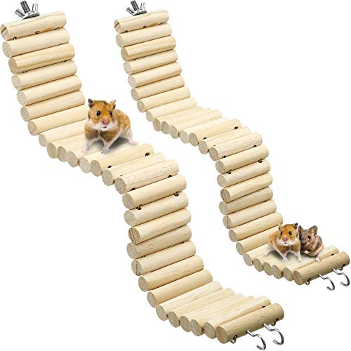 Wonninek Puente de Escalera de Madera para Mascotas, Paquete de 2, Juguete de Puente Suave para Animales, Jaula Flexible, Juguete de hábitat para hámster, ratón, Ardilla y Otros Animales pequeños