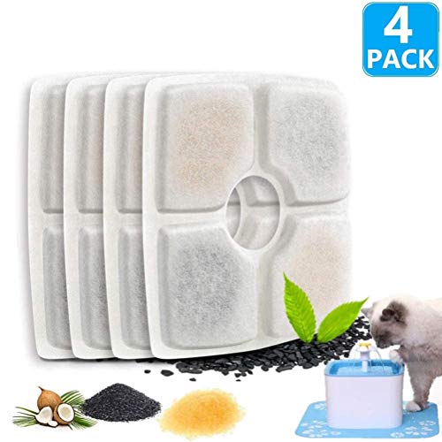 Woorea 4 Piezas de filtros de carbón Activado para dispensador de Agua automático Bebederos para Gatos Gatitos para Perros Tazón para Mascotas Beber filtros para Platos