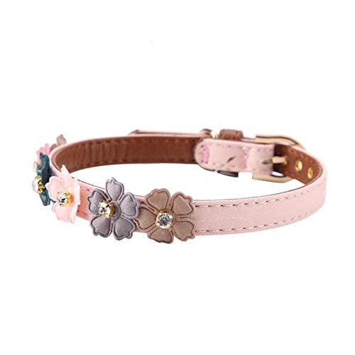 wosume Flores con Pajarita de Diamantes, Hermosa y Moderna Pajarita de Cuero PU para Perro, Collar de Perro de 2 Colores, para Mascotas(Pink, 1.3 * 34cm)