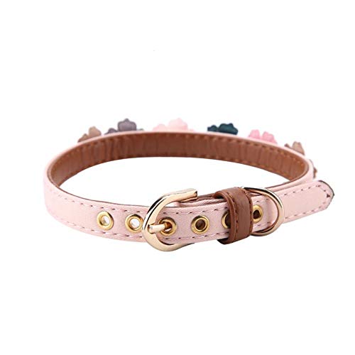 wosume Flores con Pajarita de Diamantes, Hermosa y Moderna Pajarita de Cuero PU para Perro, Collar de Perro de 2 Colores, para Mascotas(Pink, 1.3 * 34cm)