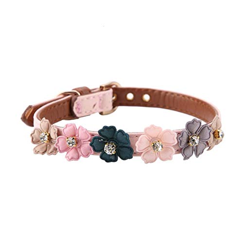 wosume Flores con Pajarita de Diamantes, Hermosa y Moderna Pajarita de Cuero PU para Perro, Collar de Perro de 2 Colores, para Mascotas(Pink, 1.3 * 34cm)