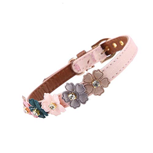 wosume Flores con Pajarita de Diamantes, Hermosa y Moderna Pajarita de Cuero PU para Perro, Collar de Perro de 2 Colores, para Mascotas(Pink, 1.3 * 34cm)