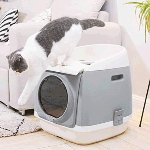 WPETM Cabina Lavabo de Arena para Gatos Completamente Cerrado Olla Aseo para Gatos con Tapa contra Salpicaduras Caja de Arena para Gatos Tocador para Gatos,Azul