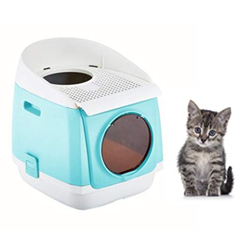 WPETM Cabina Lavabo de Arena para Gatos Completamente Cerrado Olla Aseo para Gatos con Tapa contra Salpicaduras Caja de Arena para Gatos Tocador para Gatos,Azul