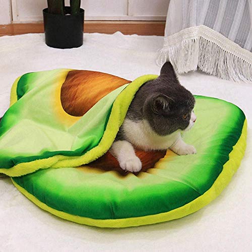 WTMLK Súper Suave Mascota Invierno Cálido Estera Suave Base Antideslizante Corta Felpa Almohadilla para Mascotas Cama Saco de Dormir Suministros para Gatos Burrito Pizza Aguacate, A2, M