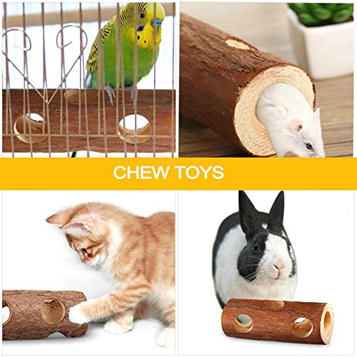 Wuyee 1 Unids Tono de Madera Hamster Jerbos Tubo de Túnel de Madera Natural Pájaro Gato Conejo Jugando Juguete 15 cm Durable y Práctico