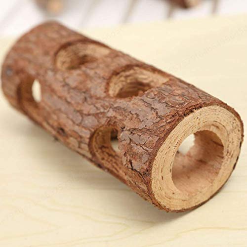 Wuyee 1 Unids Tono de Madera Hamster Jerbos Tubo de Túnel de Madera Natural Pájaro Gato Conejo Jugando Juguete 15 cm Durable y Práctico