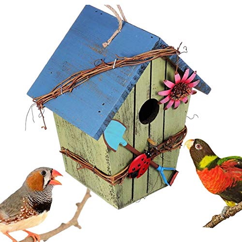 WZCXYX Casa De Pájaros De Madera Jaula De Pájaros Pintura Colorida Jardín Al Aire Libre Colgando Pájaros Casa Alimentador Artesanías Ecológicas(Color:mi)