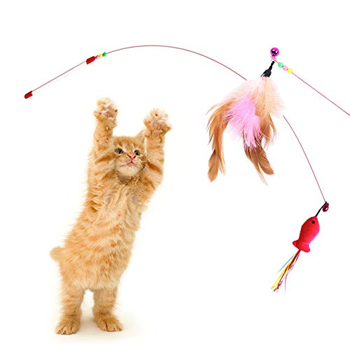 XGzhsa Palo de Gato Divertido, Juguetes de Plumas de Gato, 5 Piezas de Juguetes Divertidos con Plumas para Gatos, adecuados para ejercitar Gatos