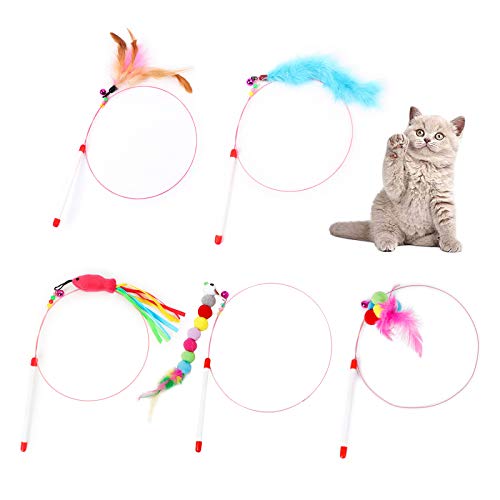 XGzhsa Palo de Gato Divertido, Juguetes de Plumas de Gato, 5 Piezas de Juguetes Divertidos con Plumas para Gatos, adecuados para ejercitar Gatos