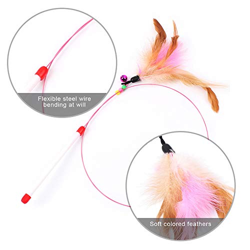 XGzhsa Palo de Gato Divertido, Juguetes de Plumas de Gato, 5 Piezas de Juguetes Divertidos con Plumas para Gatos, adecuados para ejercitar Gatos