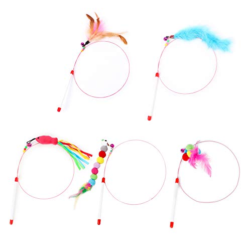 XGzhsa Palo de Gato Divertido, Juguetes de Plumas de Gato, 5 Piezas de Juguetes Divertidos con Plumas para Gatos, adecuados para ejercitar Gatos