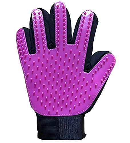 xiahe Guantes de silicona para mascotas con cepillo para el pelo de perros suaves y eficientes, guantes de aseo para perros y gatos, suministros de limpieza (morado)