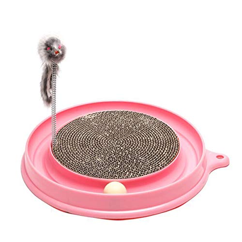 Xinapy Juguete Rascador de Gato Rascador de Gato Y Juego de Cartón Divertido Juguete Rascador Redondo con Bola Y Ratón Peludo Juguetes Interactivos para Gatos Rodillo
