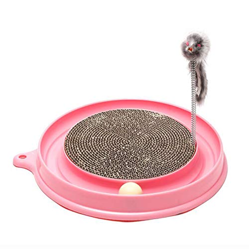 Xinapy Juguete Rascador de Gato Rascador de Gato Y Juego de Cartón Divertido Juguete Rascador Redondo con Bola Y Ratón Peludo Juguetes Interactivos para Gatos Rodillo