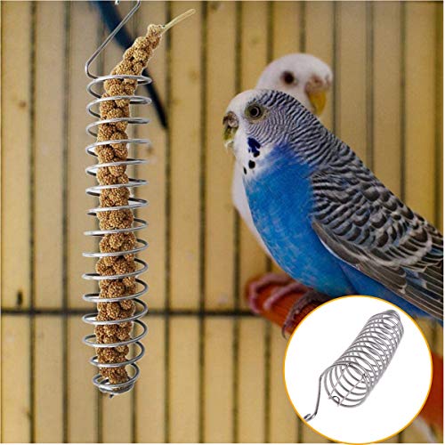 Xiuyer Brochetas Frutas Pájaros, 3pcs Acero Inoxidable Colgar Fruta Vegetal Carne Comedero Pájaros Espiral Brocheta Verduras Loros Alimento Palitos Cestas Alimentos para Loros Cacatúas Pájaros