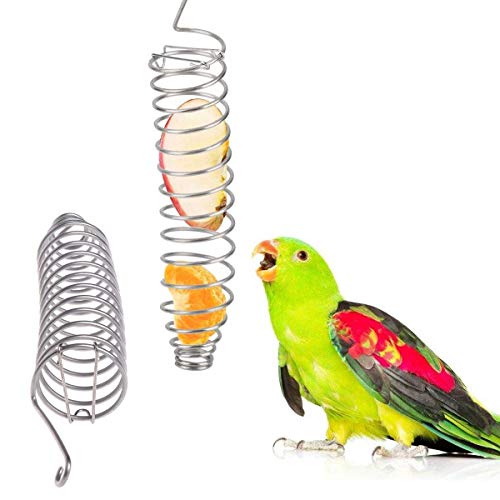Xiuyer Brochetas Frutas Pájaros, 3pcs Acero Inoxidable Colgar Fruta Vegetal Carne Comedero Pájaros Espiral Brocheta Verduras Loros Alimento Palitos Cestas Alimentos para Loros Cacatúas Pájaros