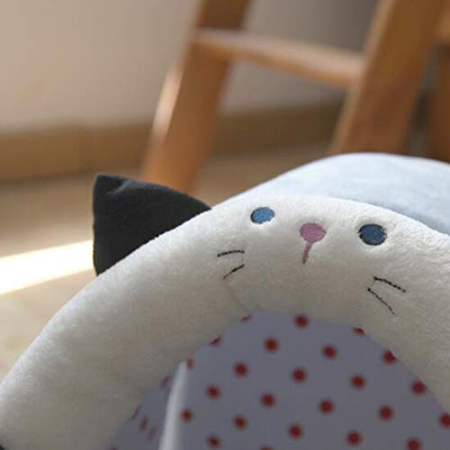 XLY Cueva del Animal Doméstico/Cama Tienda para Perros Y Gatos, Cama Semi-Cerrado Gato Pequeña Cama del Perro con La Almohadilla del Gatito Casa del Iglú De Cachorros Cueva Pintura Lavable,Azul,M