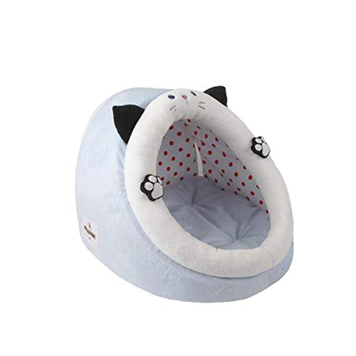XLY Cueva del Animal Doméstico/Cama Tienda para Perros Y Gatos, Cama Semi-Cerrado Gato Pequeña Cama del Perro con La Almohadilla del Gatito Casa del Iglú De Cachorros Cueva Pintura Lavable,Azul,M