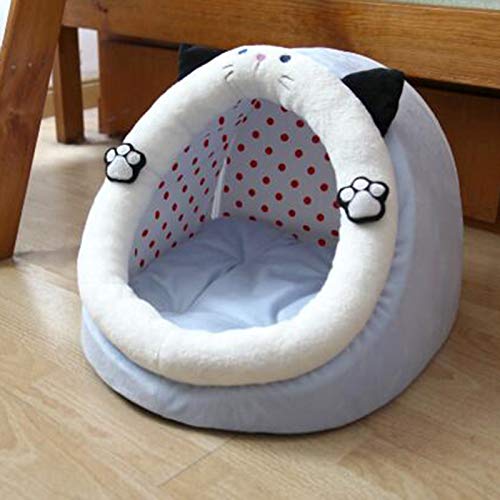 XLY Cueva del Animal Doméstico/Cama Tienda para Perros Y Gatos, Cama Semi-Cerrado Gato Pequeña Cama del Perro con La Almohadilla del Gatito Casa del Iglú De Cachorros Cueva Pintura Lavable,Azul,L