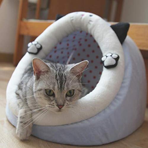 XLY Cueva del Animal Doméstico/Cama Tienda para Perros Y Gatos, Cama Semi-Cerrado Gato Pequeña Cama del Perro con La Almohadilla del Gatito Casa del Iglú De Cachorros Cueva Pintura Lavable,Azul,S