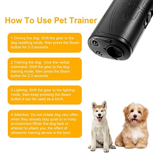Xumier 2pcs Portátil para Detener Ladridos Ahuyentador Perros por Ultrasonido LED y Entrenador Dispositivo 3 en1Dispositivo Entrenamiento Perro para Entrenamiento Campamento al Aire Libre